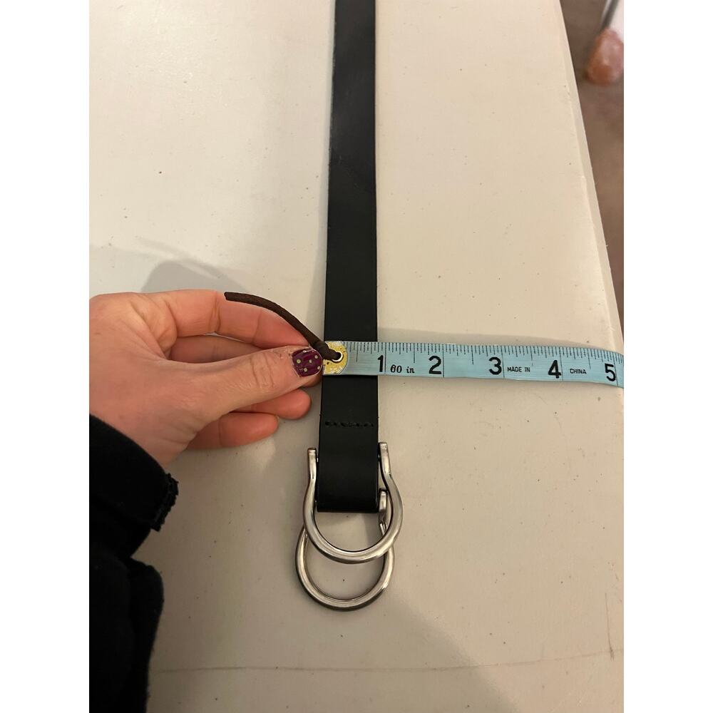 Vintage Y2K Black Genuine Leather USA Made Double Silver Loop Belt Size Small - Picture 7 of 8